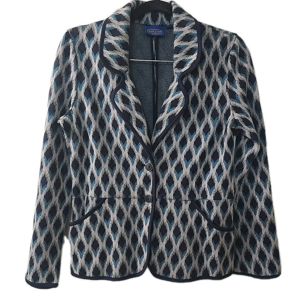 PENDLETON Women's Vintage Gray‎ & Navy Southwest Tribal Jacket Blazer Size Small